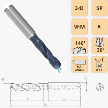 3XD-внутреннеохлаждаемое твердосплавное спиральное сверло