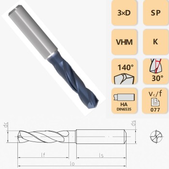 3XD-внешнеохлаждаемое твердосплавное спиральное сверло