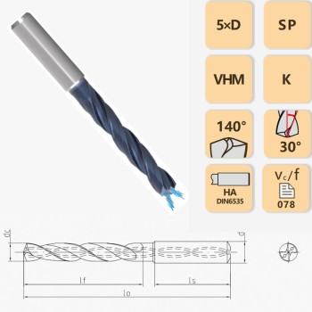 5XD-внутреннеохлаждаемое твердосплавное спиральное сверло